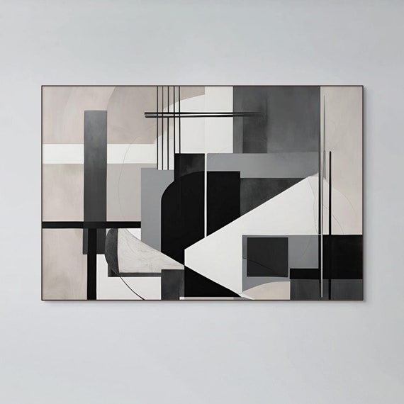 Abstract Black And White Painting Print On Modern Minimalist Artwork Geometric Black And White Painting Wall Art Print