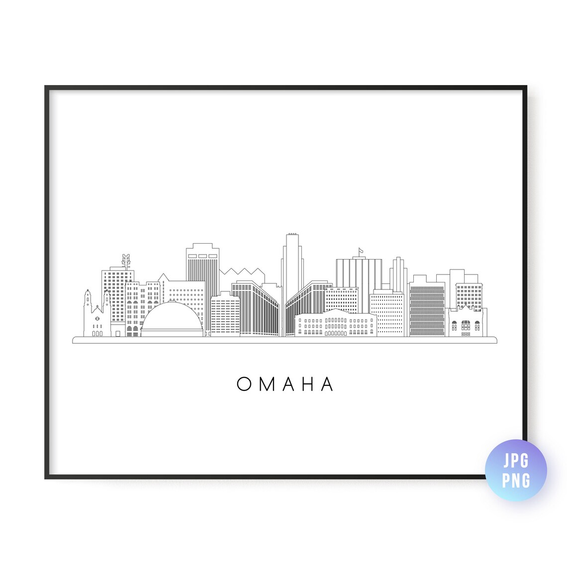Omaha Skyline Line Art, Nebraska Travel Poster