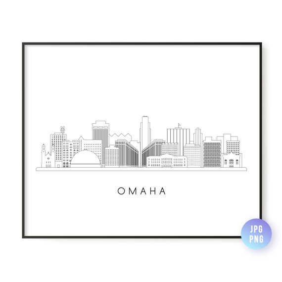 Omaha Skyline Line Art, Nebraska Travel Poster