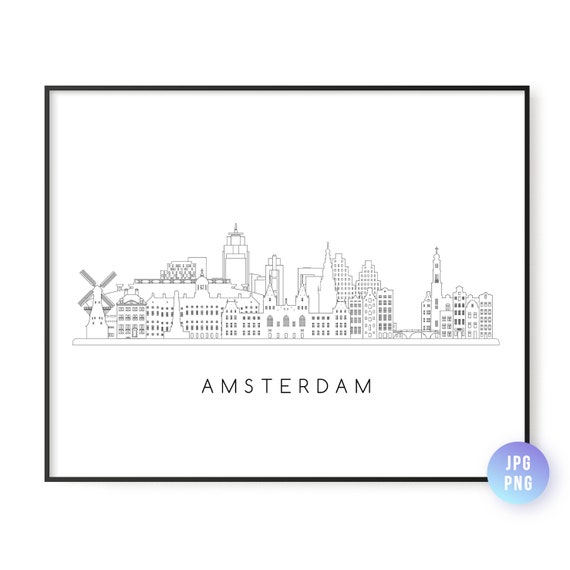 Amsterdam Skyline Print City Line Art Instant Wall Jpg Png