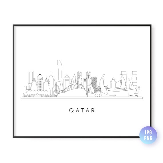 Qatar Skyline Line Art Travel Poster