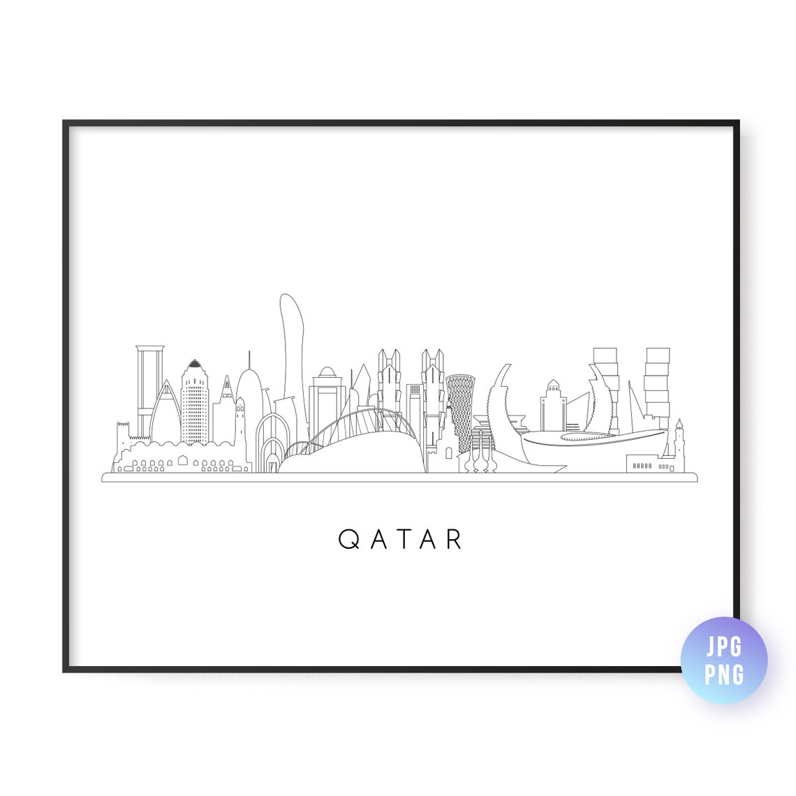 Qatar Skyline Line Art Travel Poster