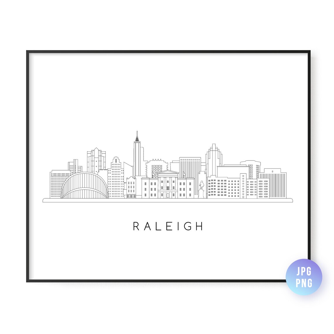 Raleigh Skyline City Line Art Travel Poster