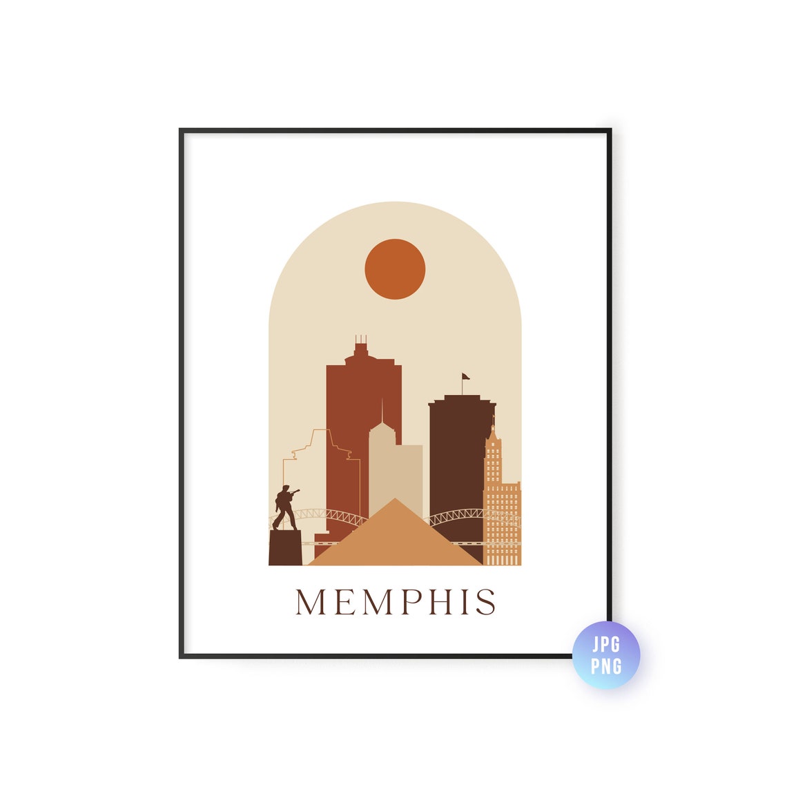 Memphis Skyline Print Archway Boho Sun Wall Art Tn Poster Instant Bohemian Natural Colors
