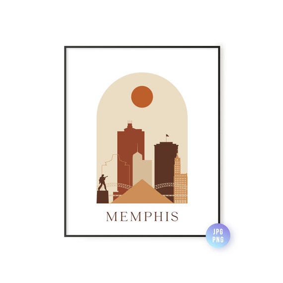 Memphis Skyline Print Archway Boho Sun Wall Art Tn Poster Instant Bohemian Natural Colors