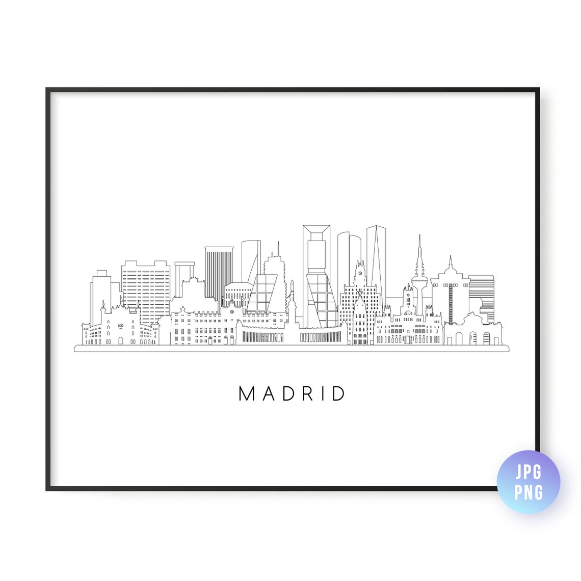 Madrid Skyline Print City Spain Line Art Instant Wall Jpg Png
