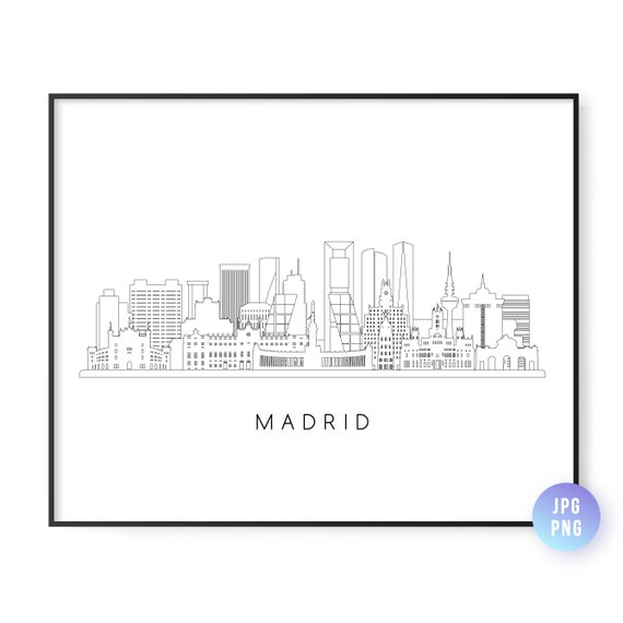 Madrid Skyline Print City Spain Line Art Instant Wall Jpg Png