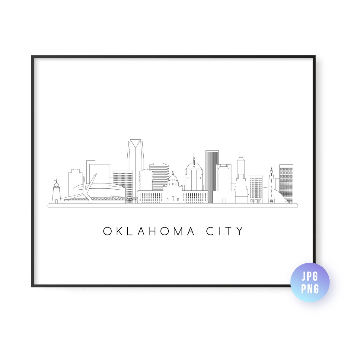Oklahoma City Skyline Line Art Art Print
