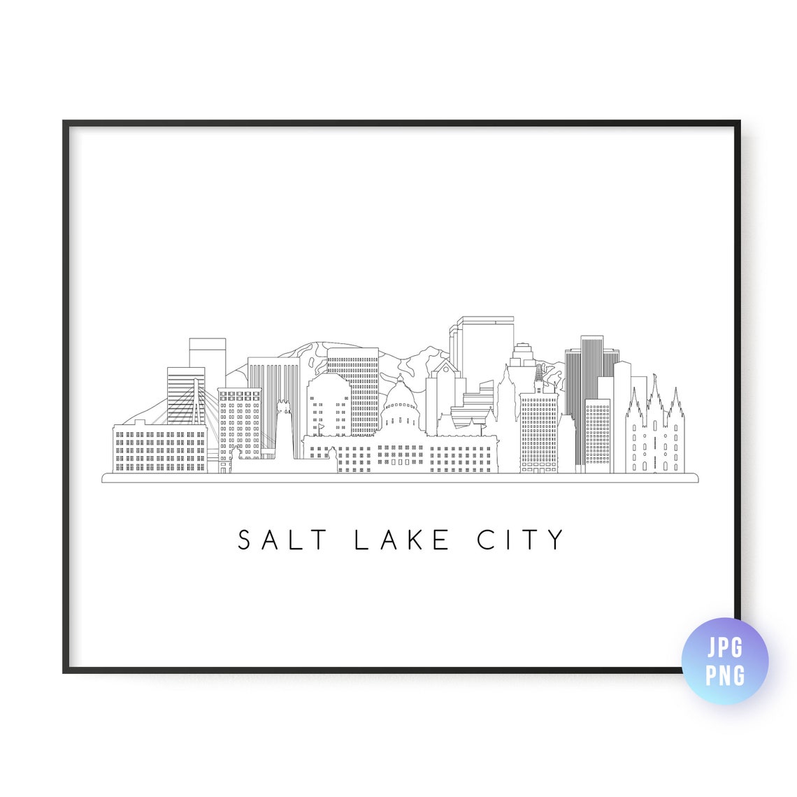 Salt Lake City Skyline Line Art Minimalist Utah City Drawing Poster