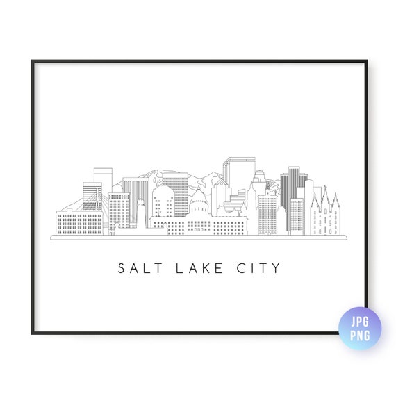 Salt Lake City Skyline Print Line Art Instant Wall Jpg Png