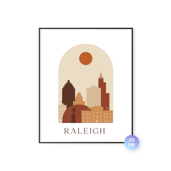Raleigh Skyline Print Archway Boho Sun Wall Art Poster Instant Bohemian Natural Colors