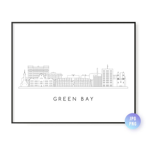 Green Bay Skyline Print City Line Art Instant Wall Artjpgpng