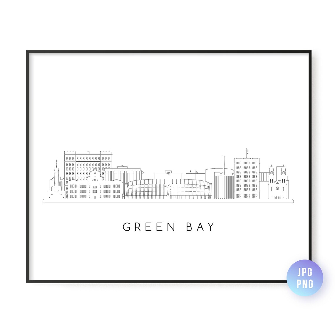 Green Bay Wisconsin City Skyline Line Art Minimalist Wall Print