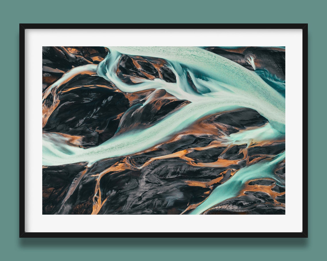 Iceland Braided Rivers Aerial Abstract Landscape Photography Poster