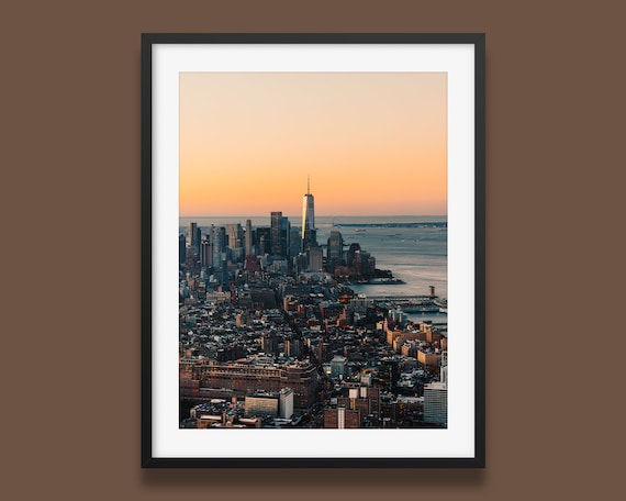 New York City Downtown Manhattan Sunrise Skyline One World Trade Center Poster
