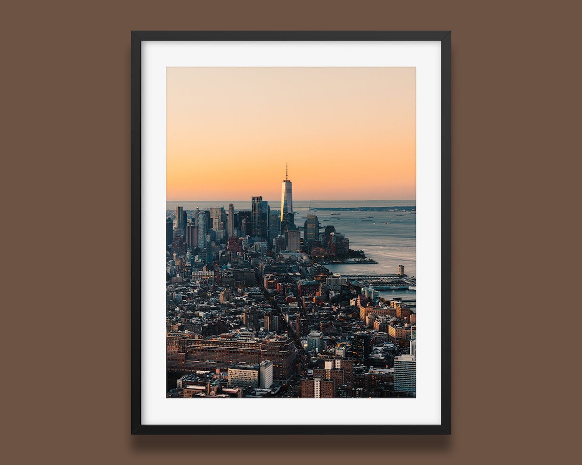 New York City Downtown Manhattan Sunrise Skyline One World Trade Center Poster