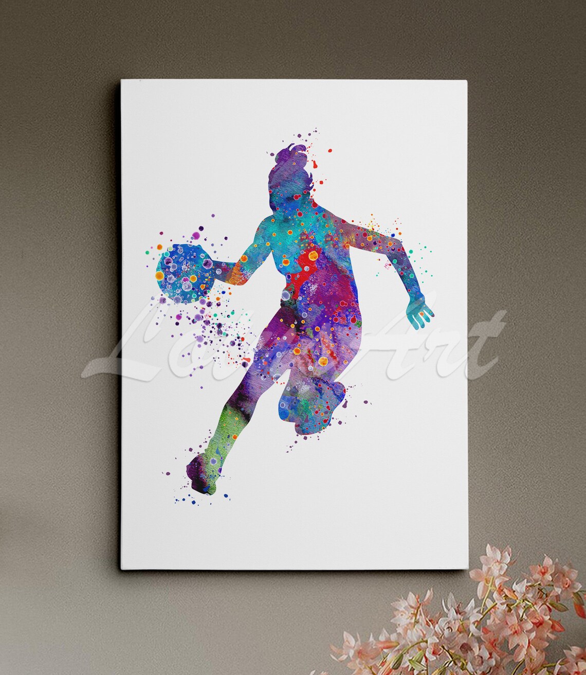 Girl Basketball Player Watercolor Sports Silhouette Art Poster