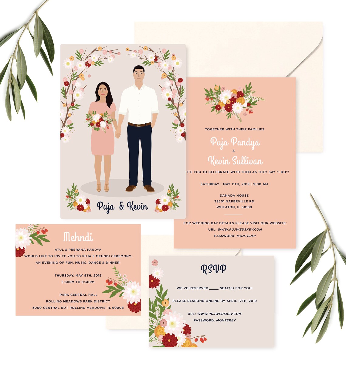 Custom Portrait Wedding Invitation Suite