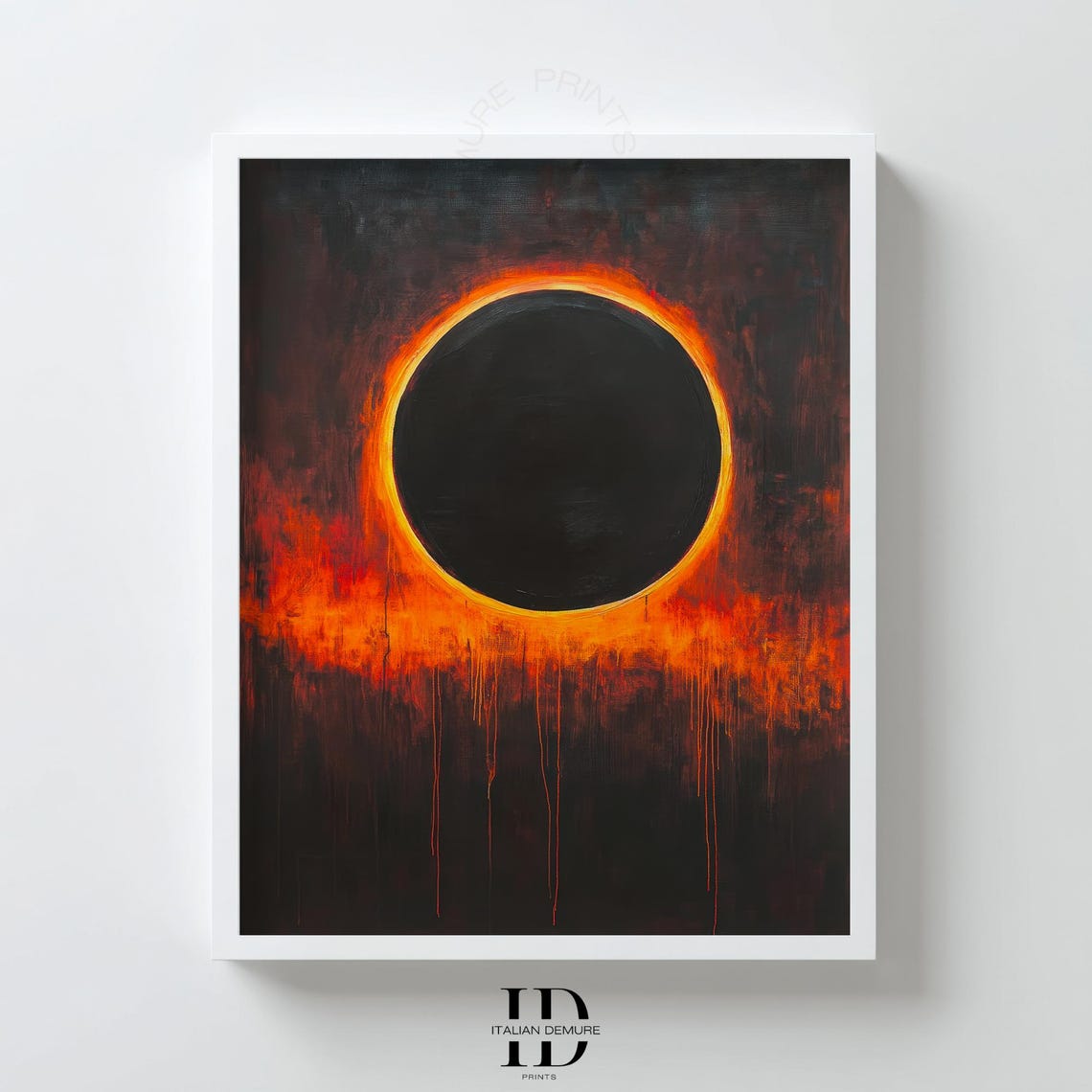 Solar Eclipse Fiery Orange Corona Black Sun Abstract Art Poster