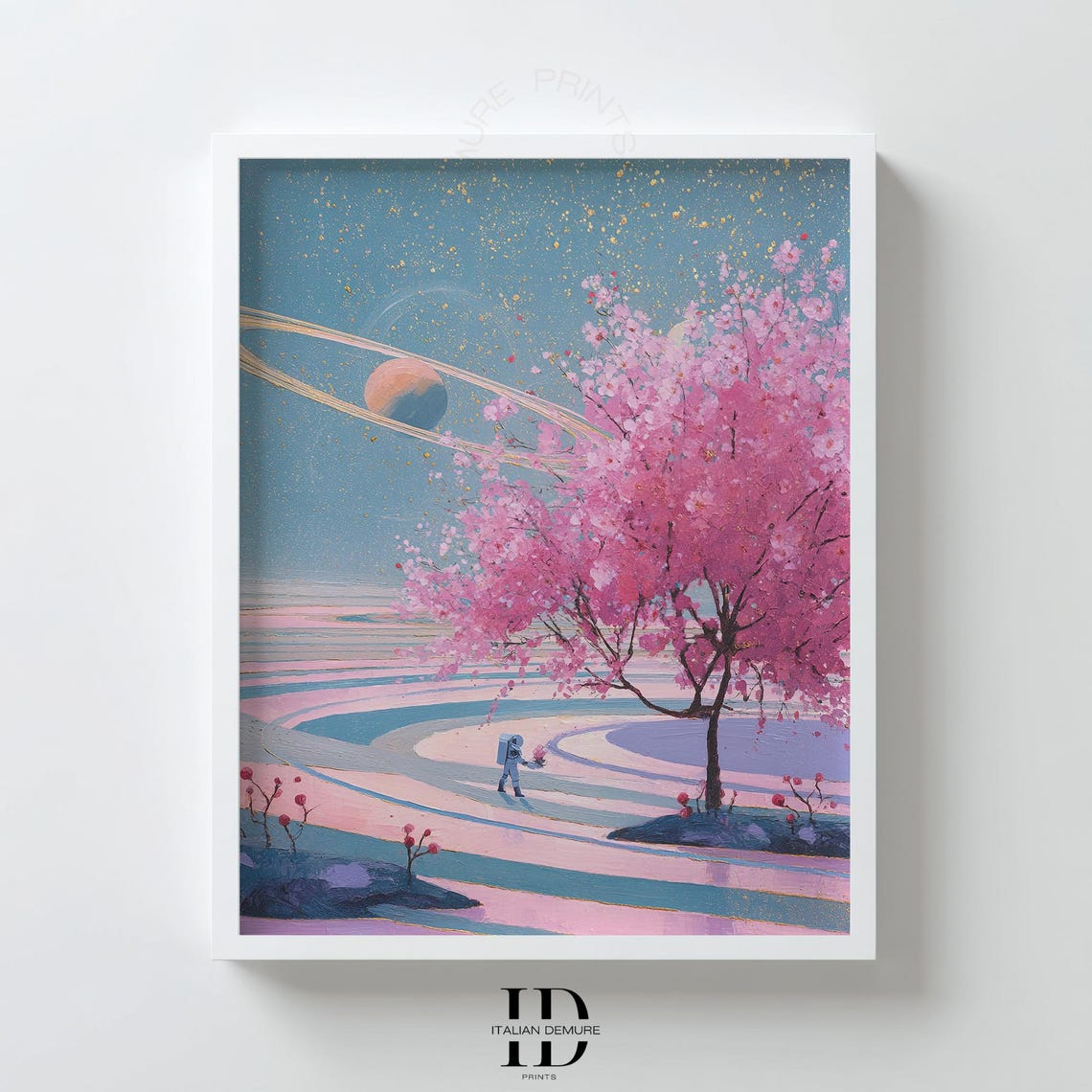 Cherry Blossom Tree Alien Planet Astronaut Surreal Dreamy Space Poster