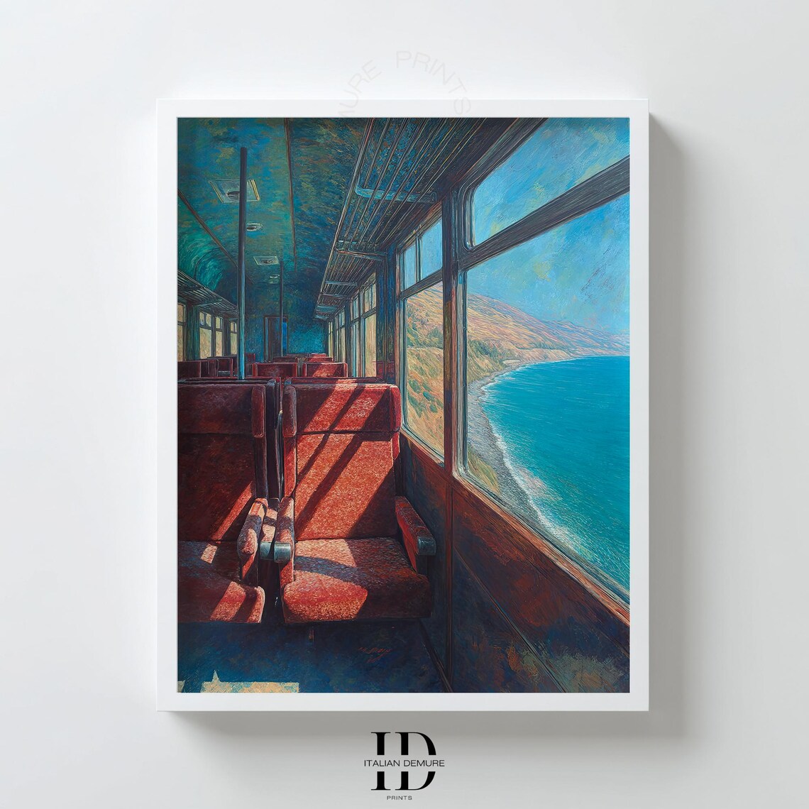 Coastal Train Ride Vintage Carriage Ocean View Travel Art Print