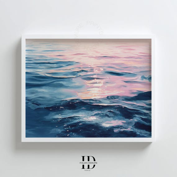 Pastel Ocean Reflection Pink And Blue Sunset Water Wall Art Abstract Seascape Painting Tranquil Coastal Decor
