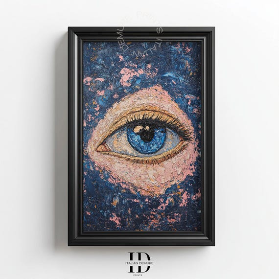 Abstract Eye Art Print Textured Painting Poster Blue Wall Surreal Visionary Modern Decor