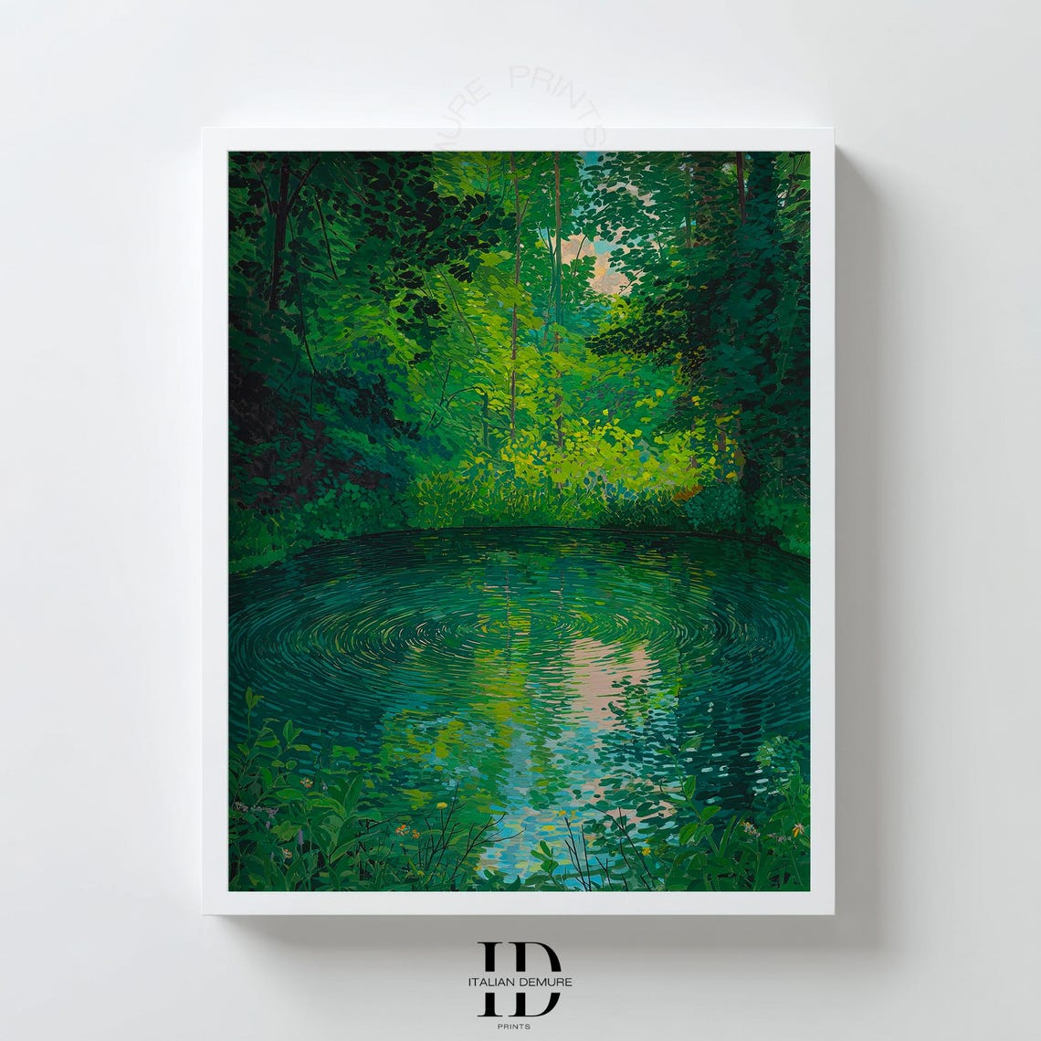 Tranquil Forest Pond Lush Green Reflective Water Landscape Print