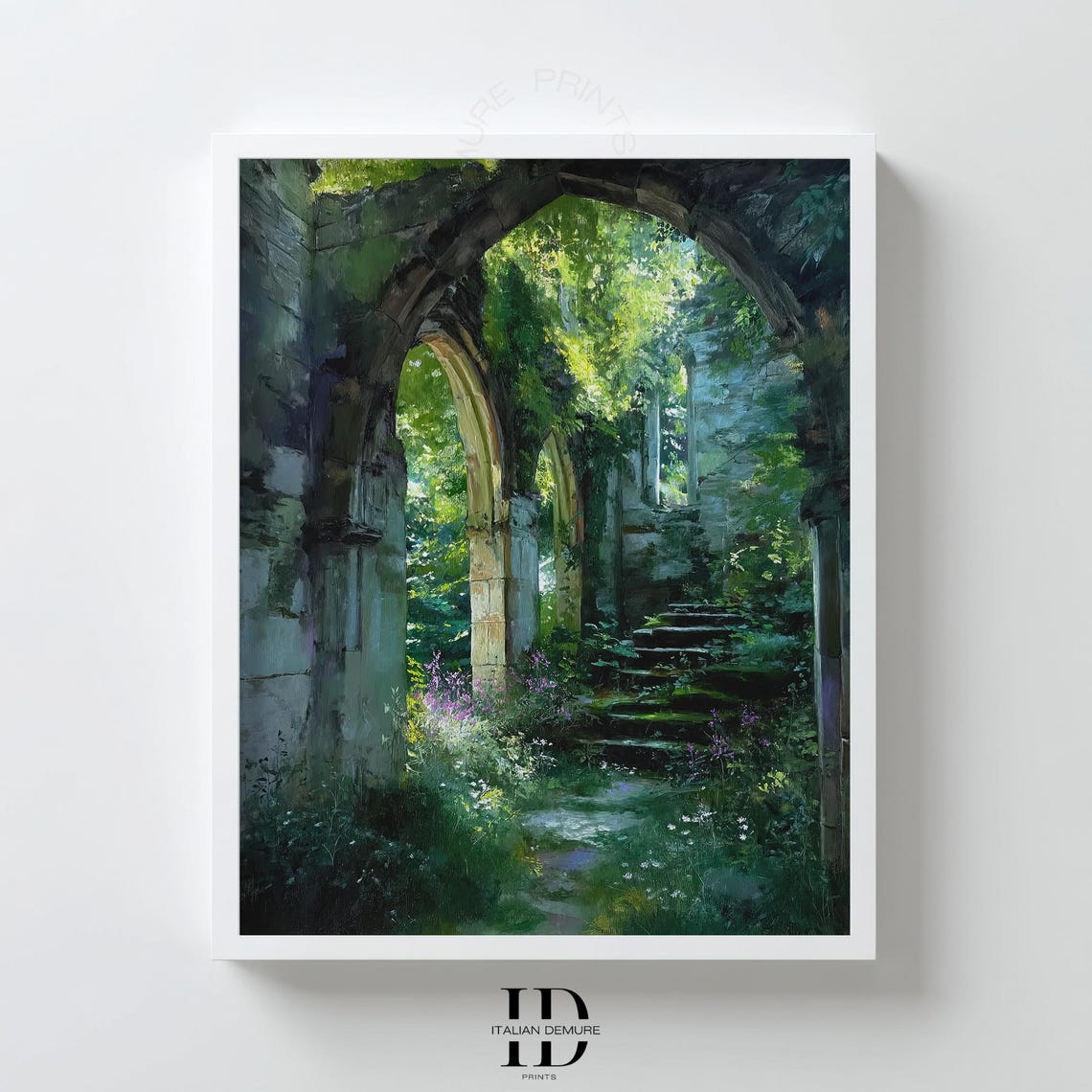 Ancient Overgrown Stone Archway Ruins Enchanted Forest Art Print