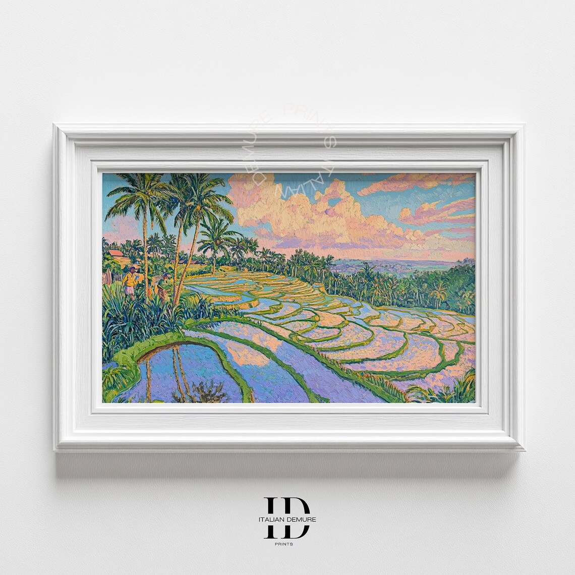 Lush Tropical Rice Terrace Sunset Palm Landscape Travel Art Poster