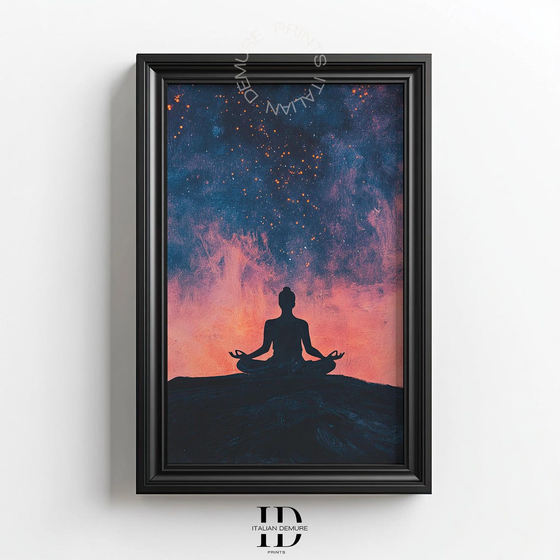 Meditation Silhouette Under Cosmic Night Sky Yoga Art Poster