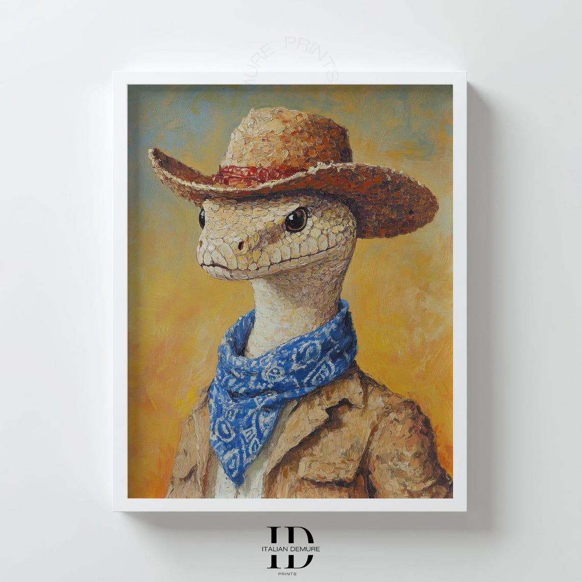 Cowboy Lizard Straw Hat Bandana Rustic Western Reptile Art Poster