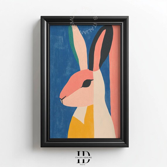 Abstract Bunny Wall Art Modern Minimalist Rabbit Print Boho Animal Illustration Colorful Easter Home Decor