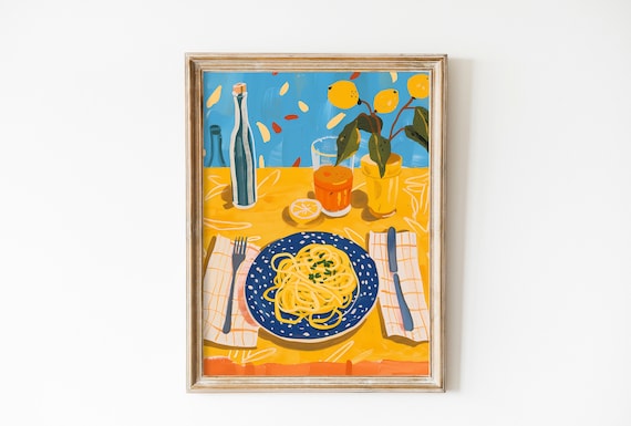 Kitchen Wall Art Print Pasta And Lemon Art Foodie Decor Italian Cuisine Poster
