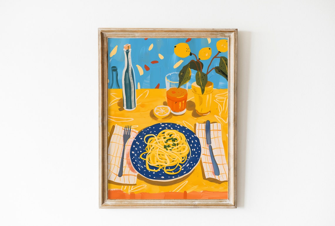Pasta And Lemon Bright Yellow Italian Kitchen Food Decor Wall Art