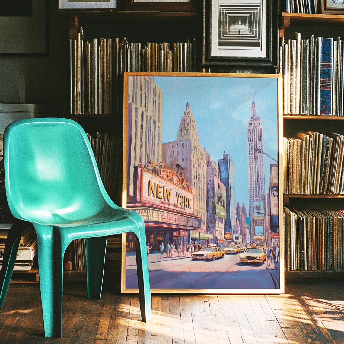 New York City Street With Yellow Taxis And Skyscrapers Art Poster - Image 3