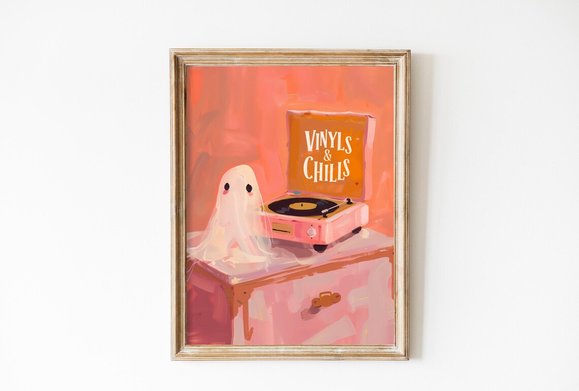 Halloween Pink Ghost Vintage Retro Music Poster