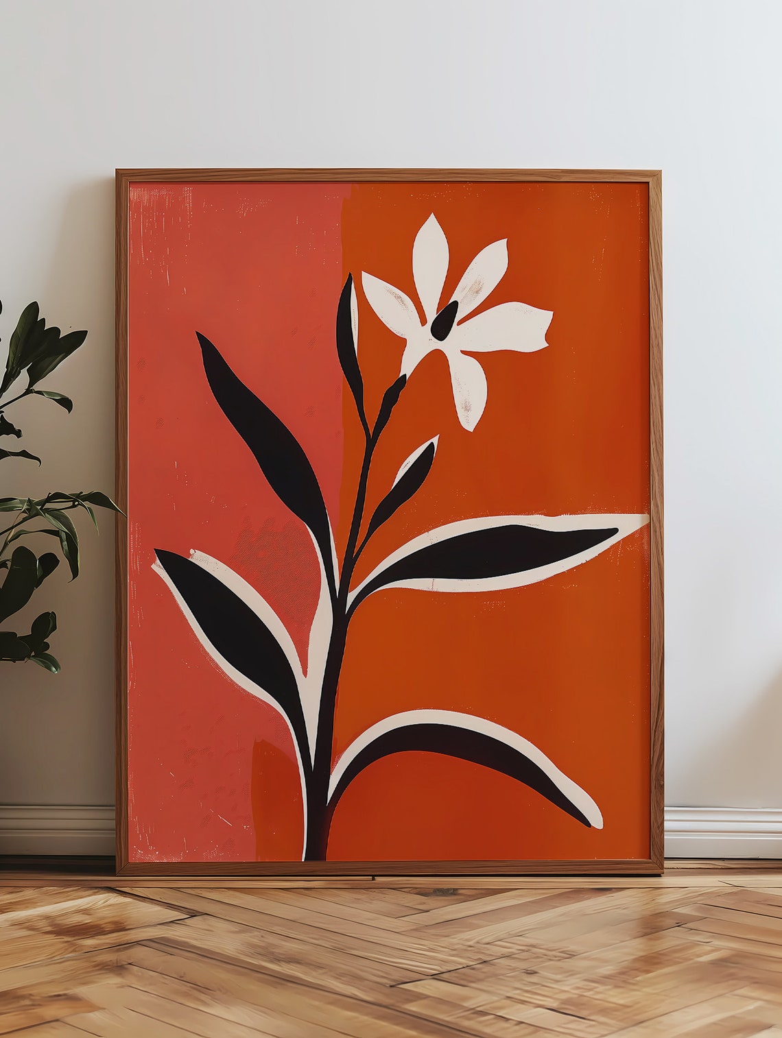 Bold Red Background Abstract White Flower Matisse Style Poster - Image 3