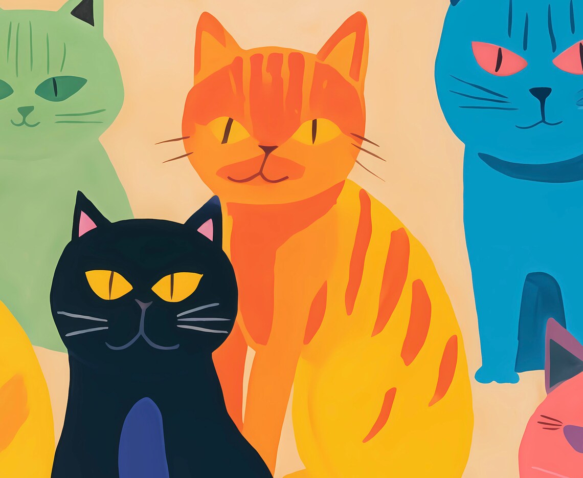 Colorful Cat Wall Decor, Cute Kitty Art Print - Image 2