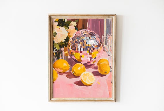 Mirrorball With Lemons Art Print, Y2K Preppy Decor