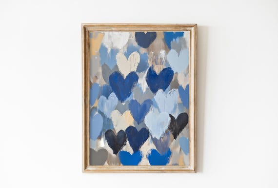 Valentines Day Art Vintage Blue Heart Painting Romantic Moody Art Heart Abstract Home Decor Valentines Abstract Painting Couple Gift