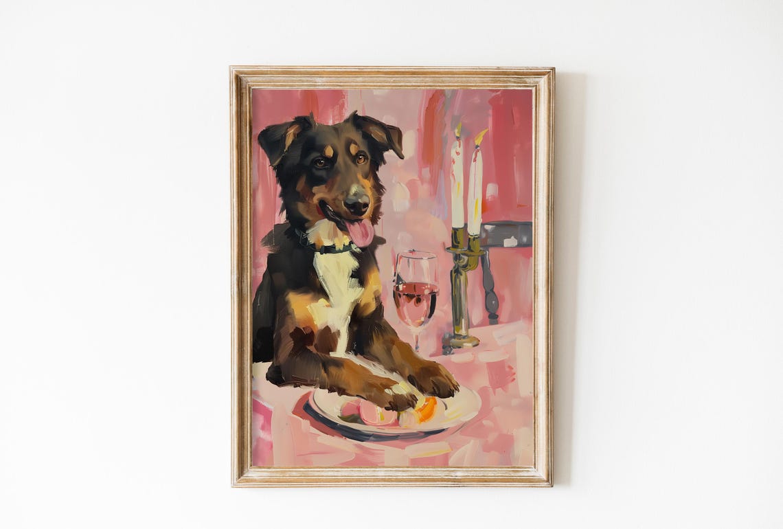 Australian Shepherd Dinner Date Funny Cute Dog Portrait Poster