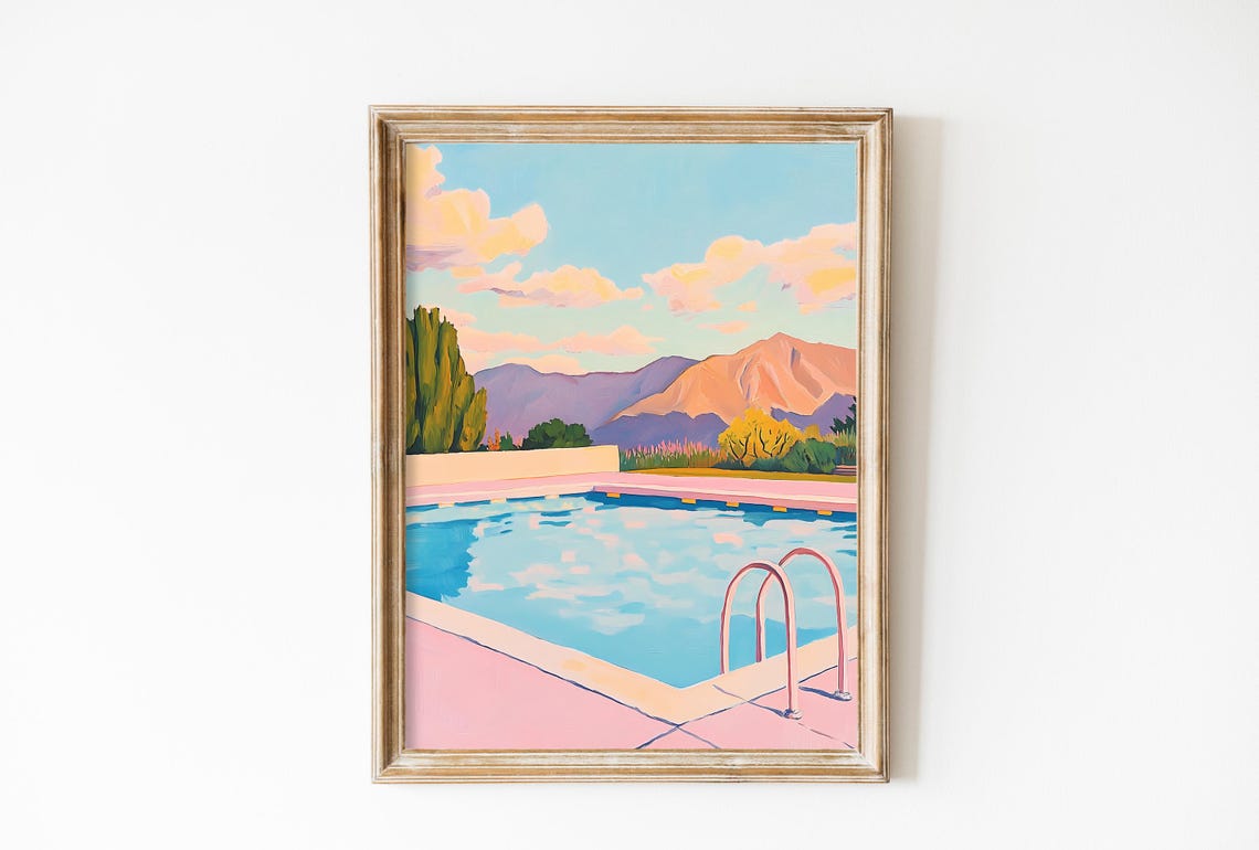 Retro Palm Springs Swimming Pool with Pink Deck Summer Travel Poster