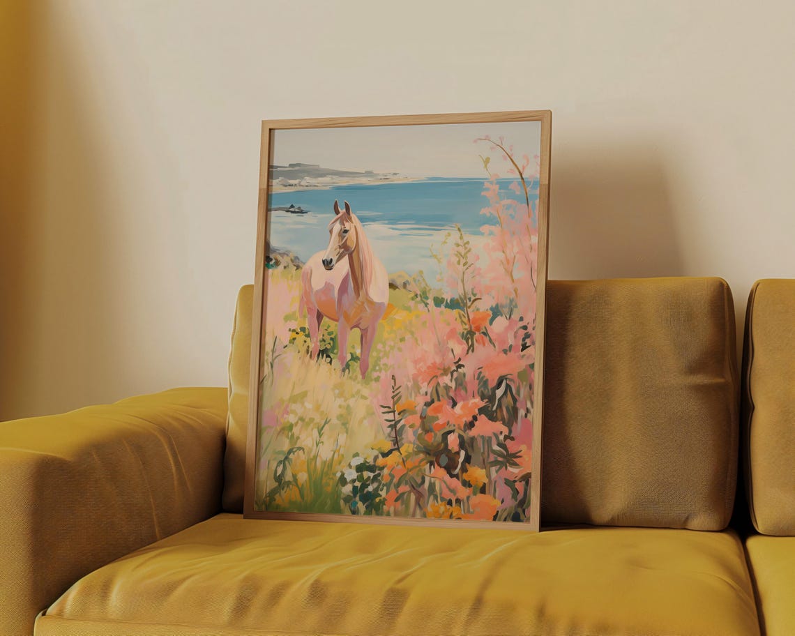 Wild Horse In A Pink Field Wall Art Girls Room Preppy Western Print Pastel Southern Country Aesthetic Poster - Image 4