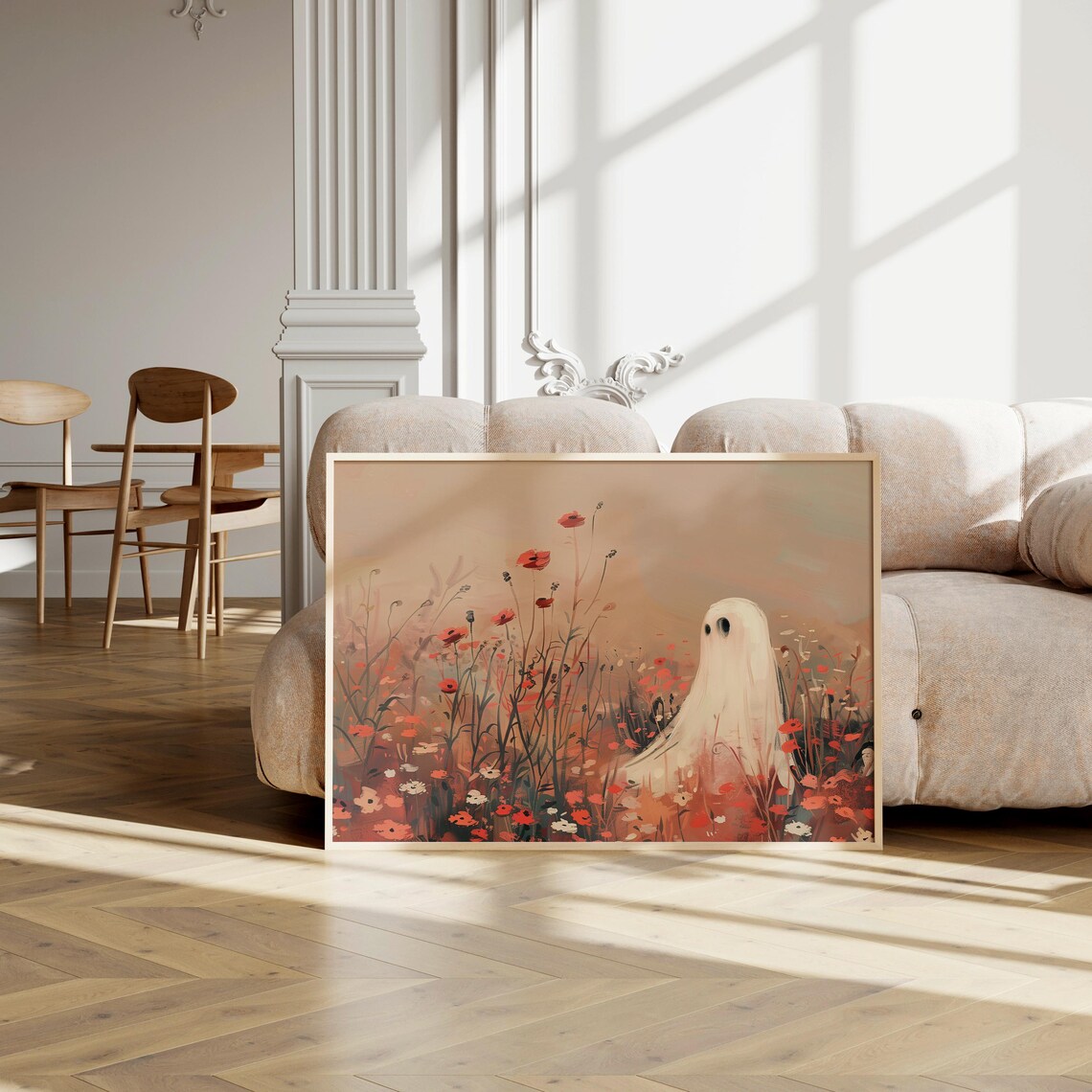Vintage Pastel Pink Flowers Ghost Art Print - Image 2