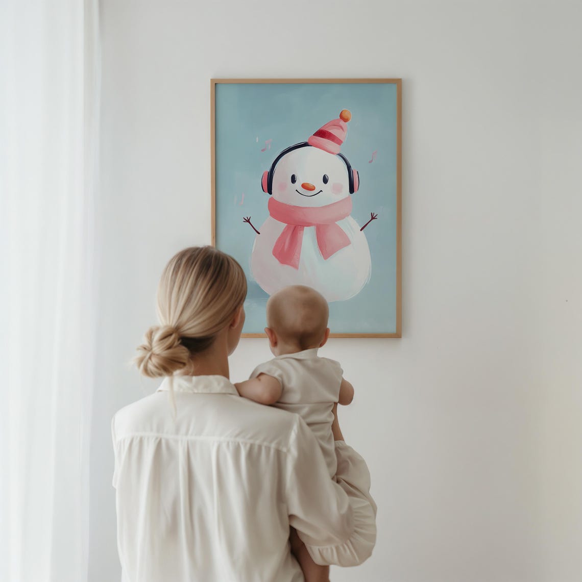Musical Snowman with Headphones on Blue Kids Christmas Poster - Image 3