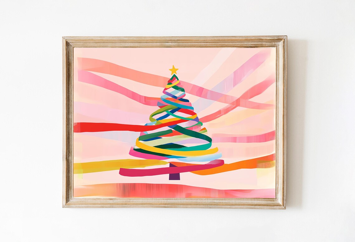Colorful Ribbon Swirl Christmas Tree with Streaming Tails Poster