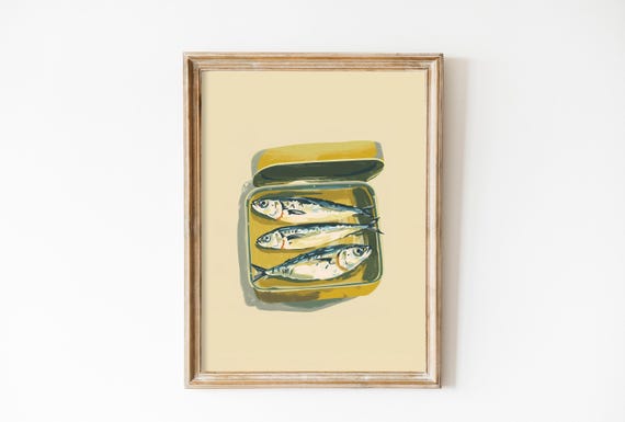 Sardines Vintage Kitchen Art Print, Retro Food Decor