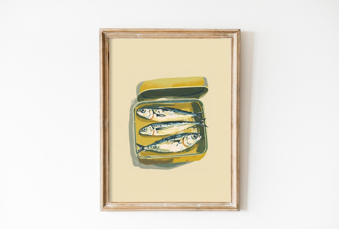 Sardines Vintage Kitchen Art Print, Retro Food Decor