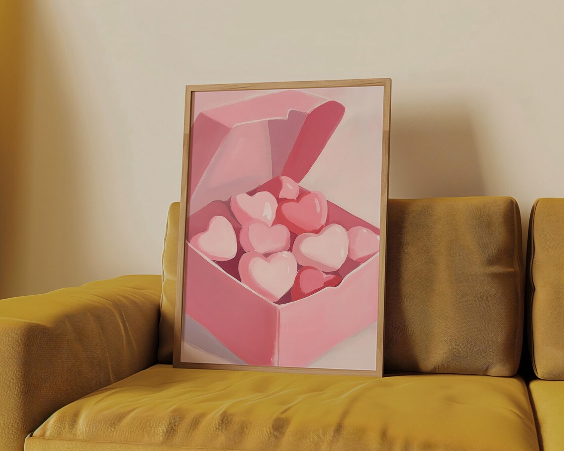 Pink Box of Heart Candies Valentine's Day Girly Kitchen Decor Poster - Image 4